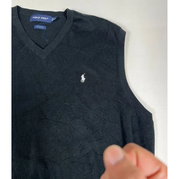 Polo Golf Ralph Lauren Men XXL Black 100% Cotton V-Neck Knit Sweater Vest - Picture 5 of 7
